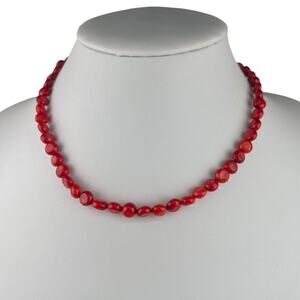 Handpicked Coral Beaded Sterling Silver Toggle Clasp Necklace 17"+